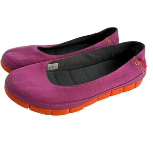 Crocs Canvas Stretch Sole Slip On Shoe Womens 10 Pink Orange Flats Loafers Funky